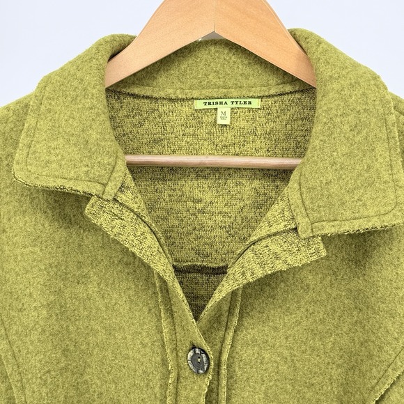 Trisha Tyler Women's Vibrant Green Button Down Long Sleeve Sweater Knit Blazer M - Picture 3 of 11